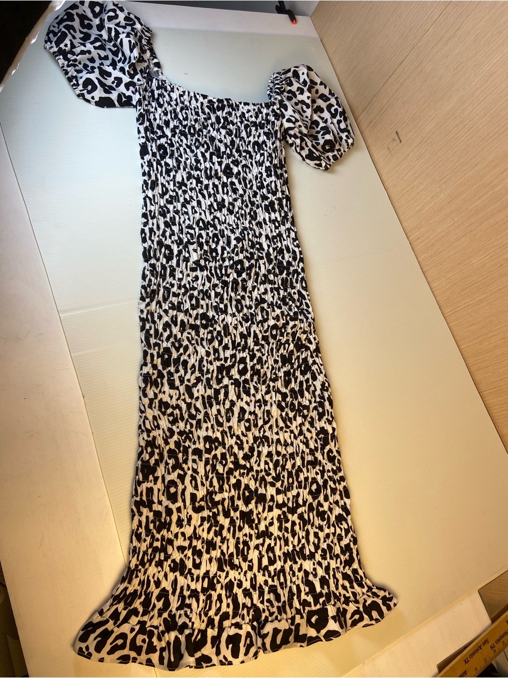 Lulus Leopard Print Smocked Midi Dress Puff Sleeve Size Large